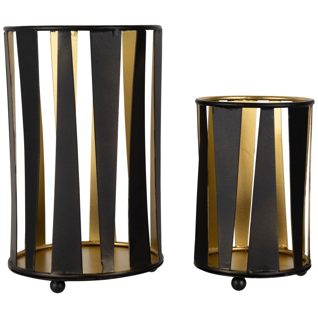 Northlight Abstract Iron Pillar Candle Holders - 9" - Black and Gold Finish - Set of 2